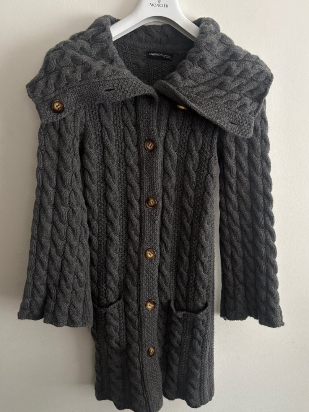$1400 Hawick Multi-ply Charcoal Gray Cashmere Cable Knit Long Cardigan - XS-S
